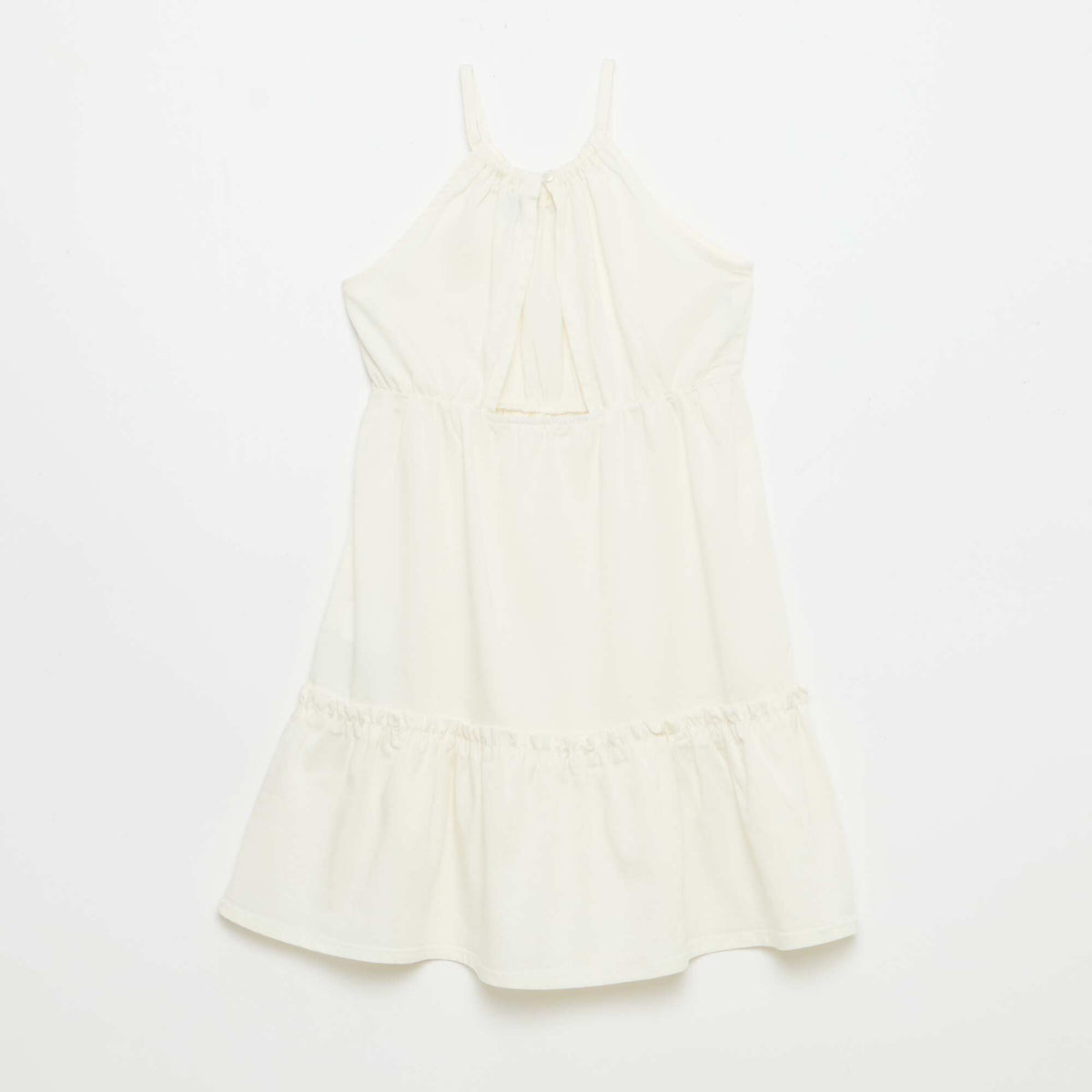 Vestido liso de tirantes y volantes BEIGE