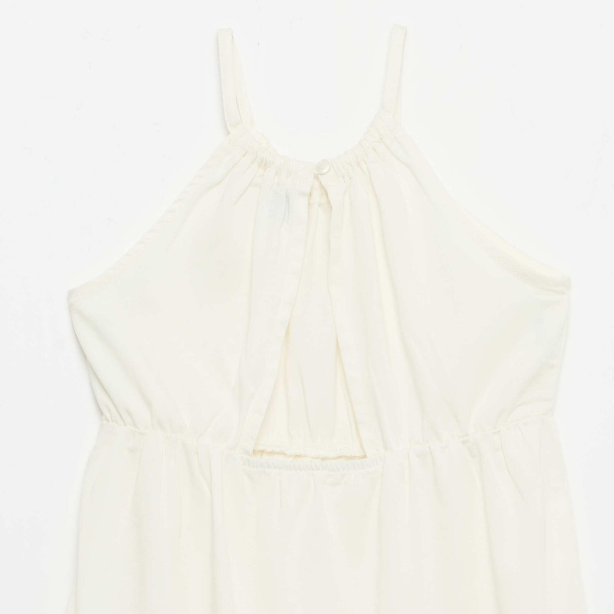 Vestido liso de tirantes y volantes BEIGE