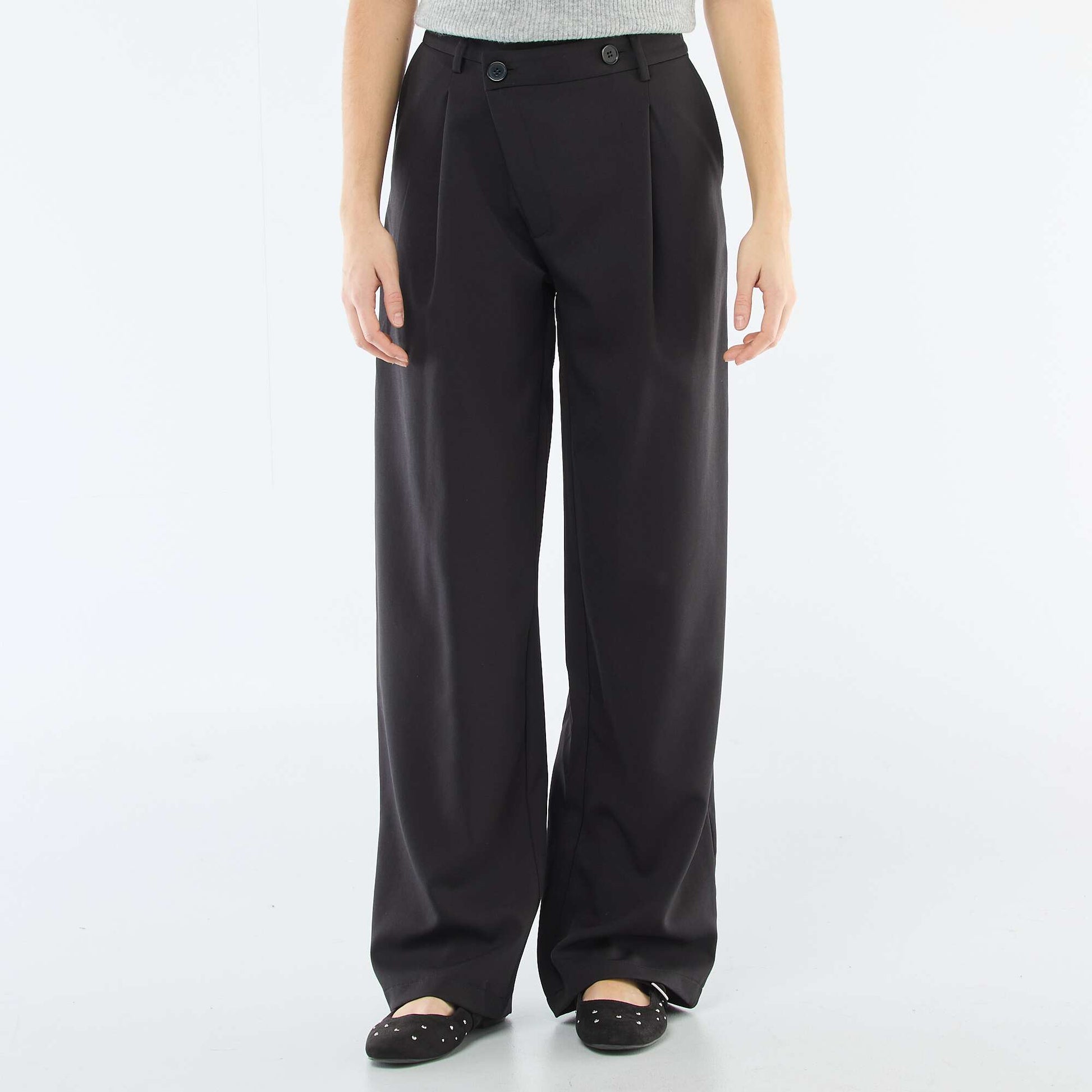 Pantalón ancho abertura asimétrica NEGRO