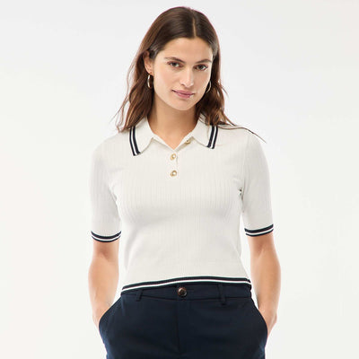 Sweater remera de canalé con botones marineros dorados BLANCO