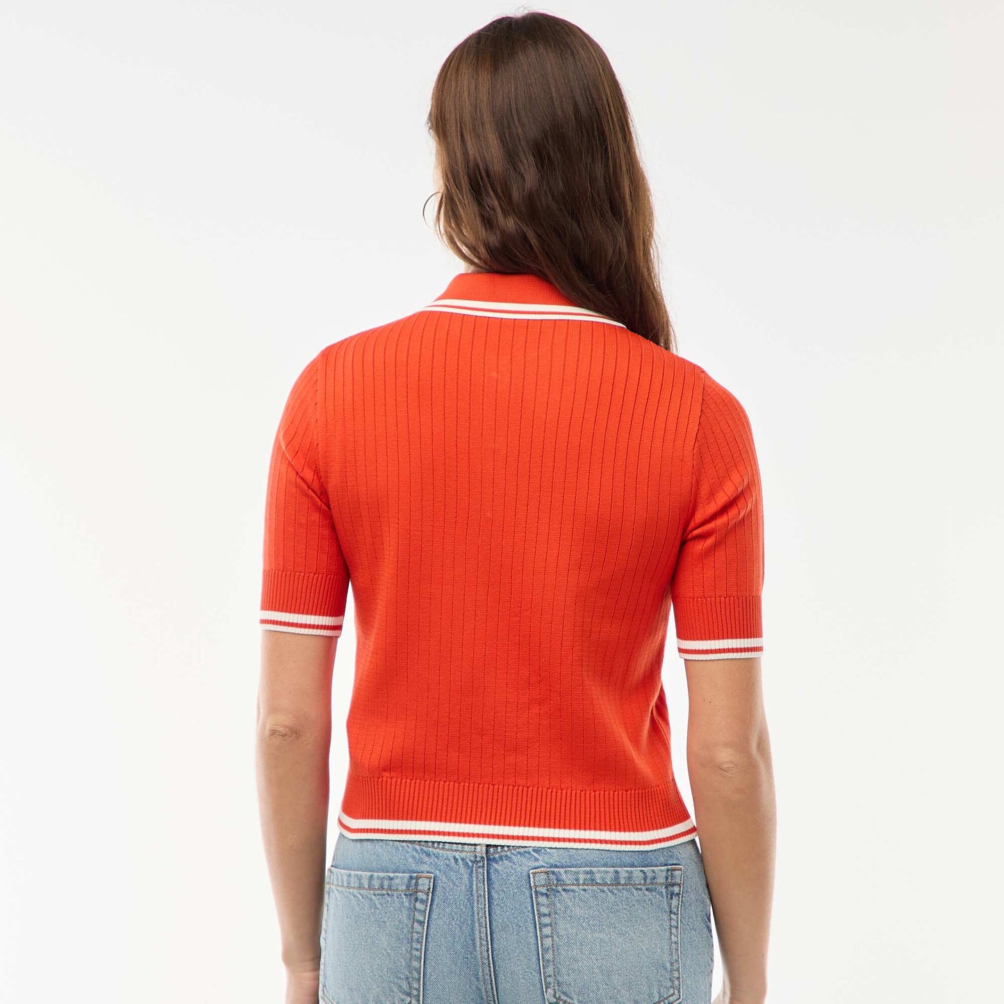 Sweater remera de canalé con botones marineros dorados NARANJA