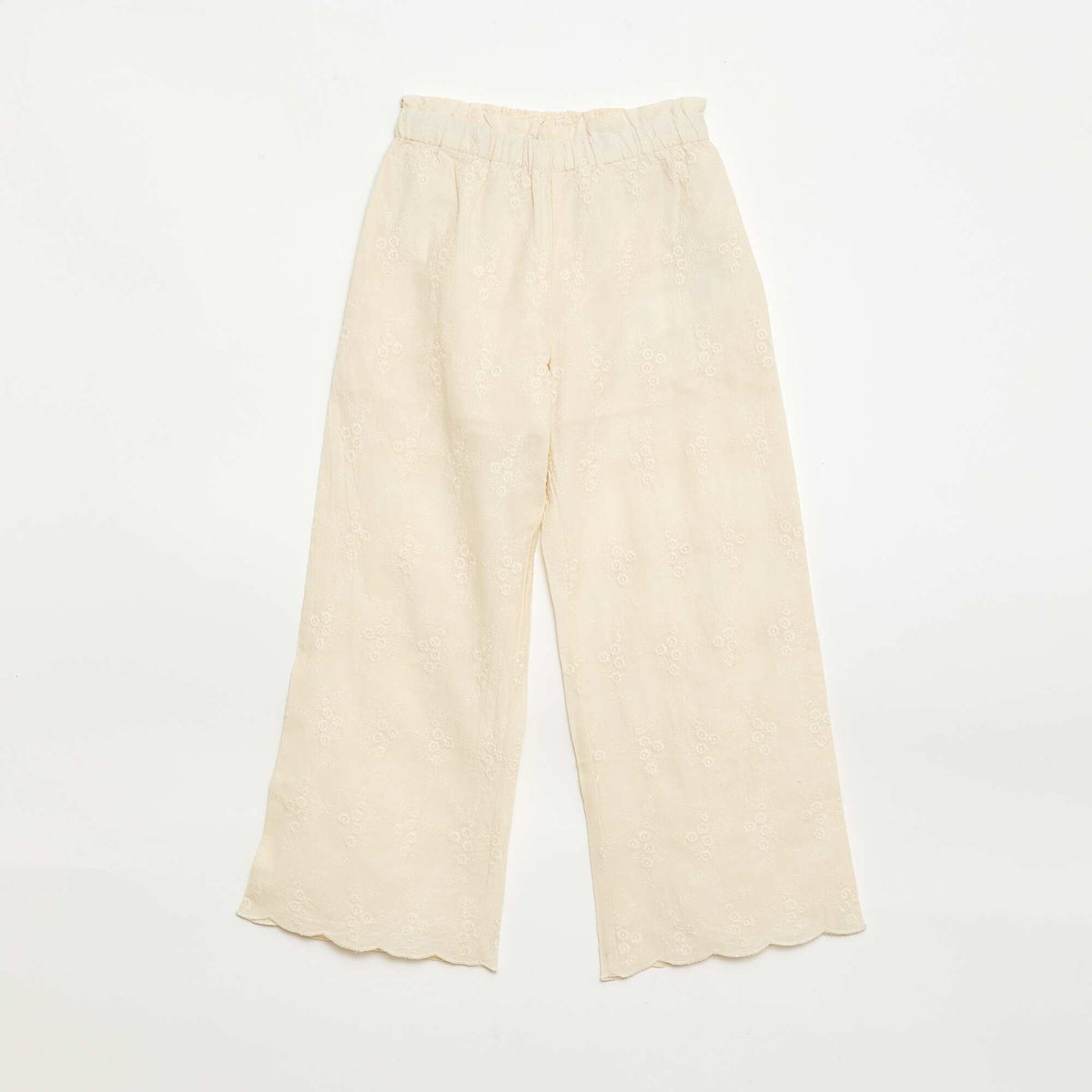 Pantalón de popelina con bordados BLANCO