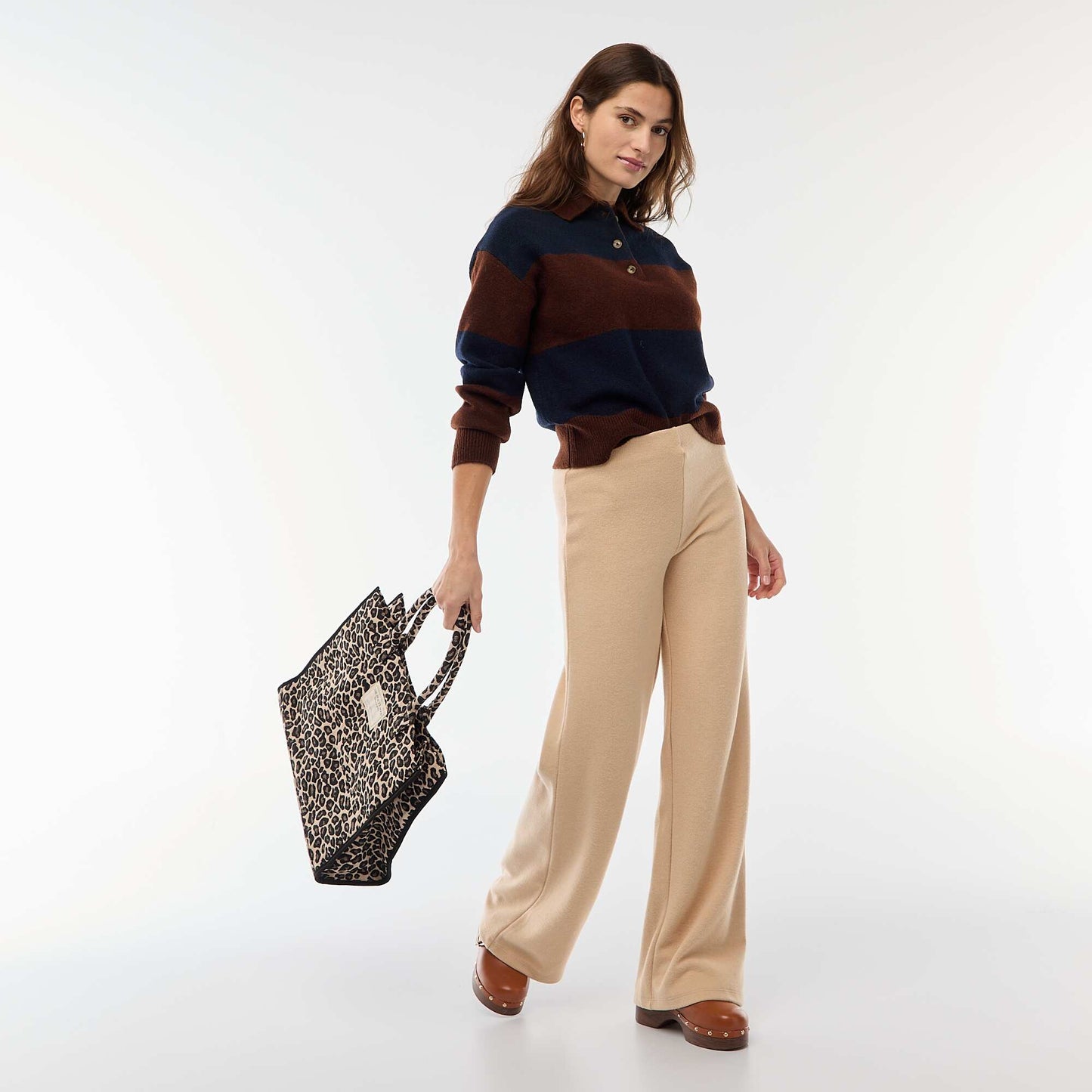 Pantalón wide leg de punto suave BEIGE