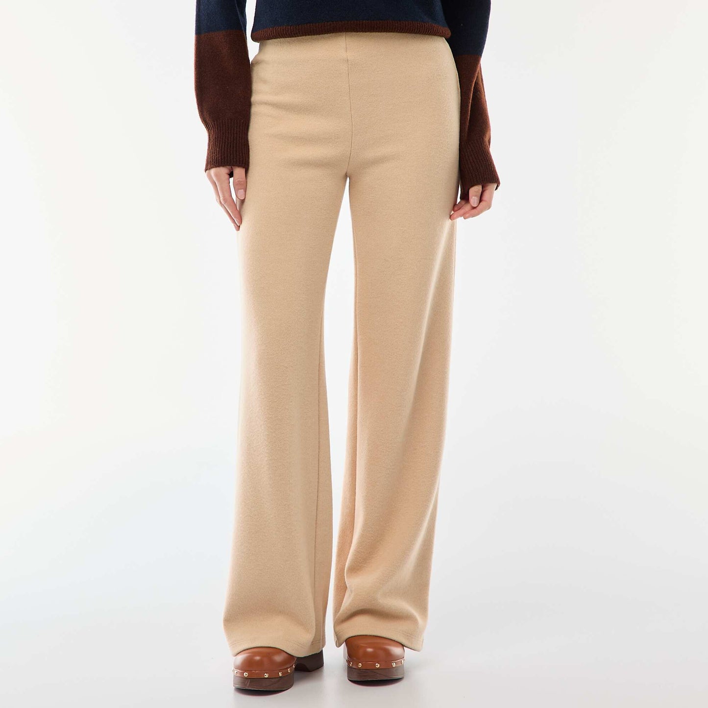 Pantalón wide leg de punto suave BEIGE