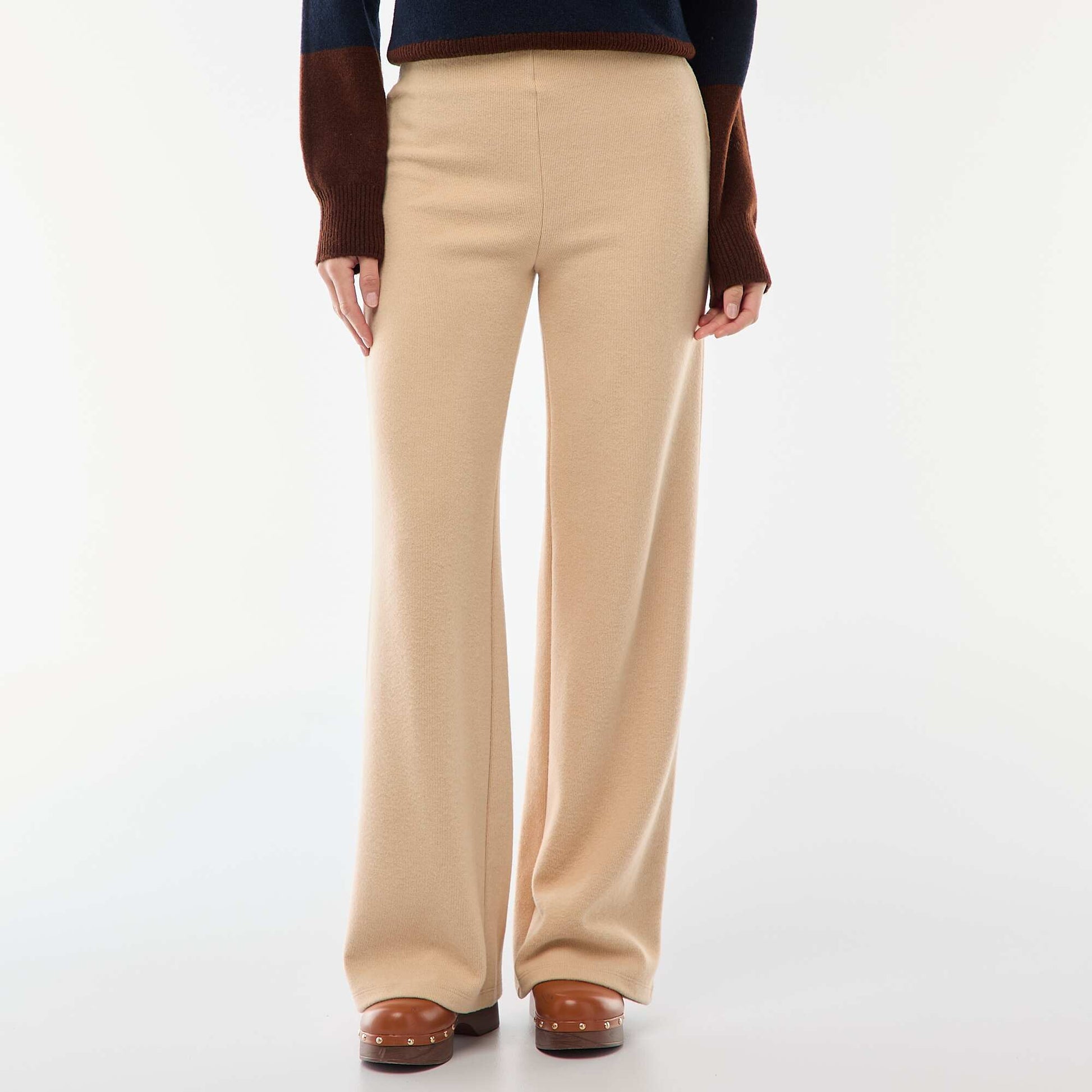 Pantalón wide leg de punto suave BEIGE