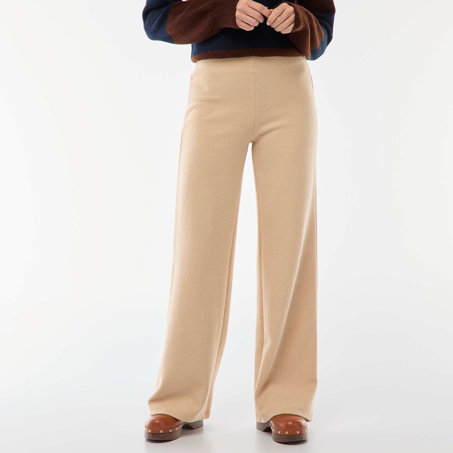 Pantalón wide leg de punto suave BEIGE