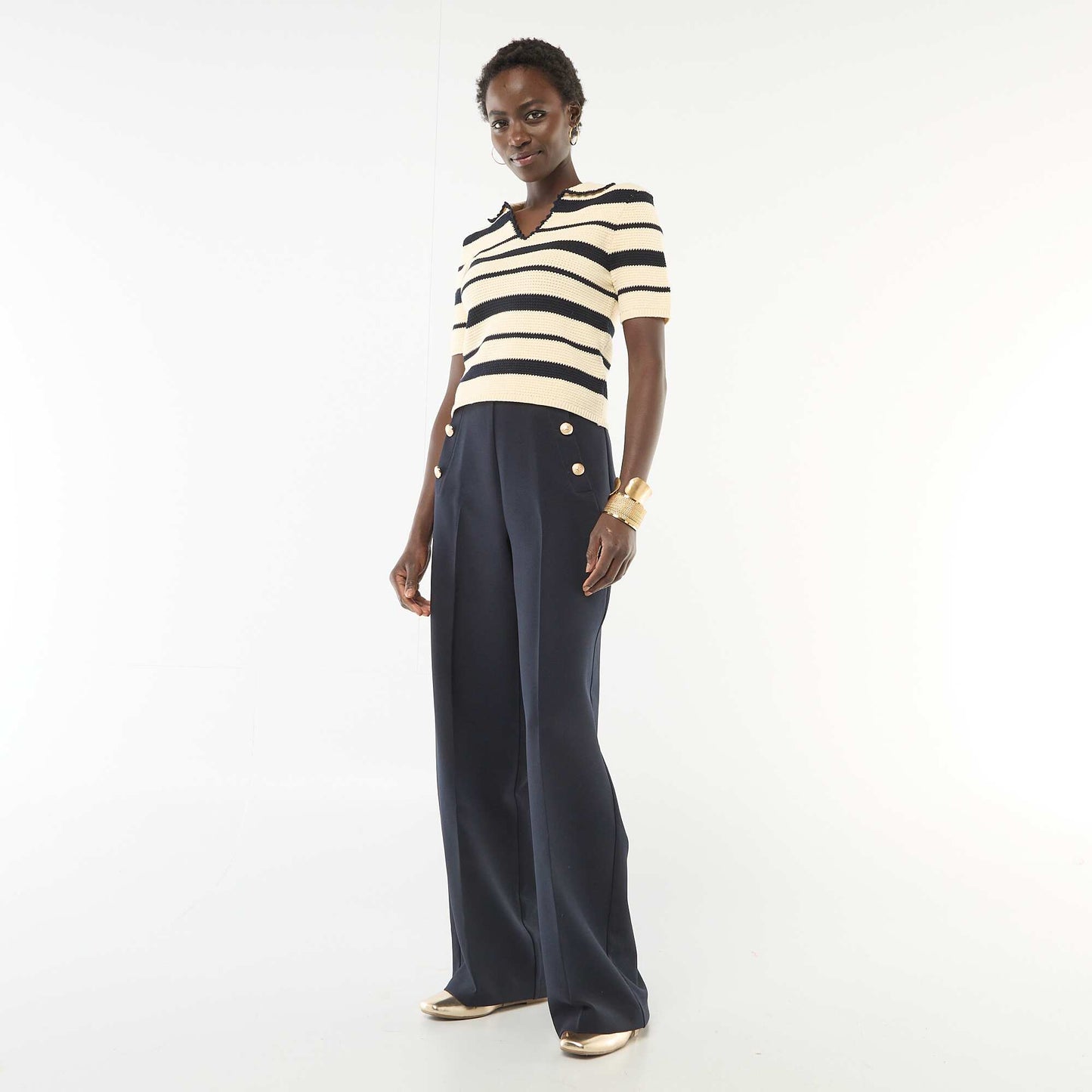 Pantalón ancho con botones estilo marinero AZUL