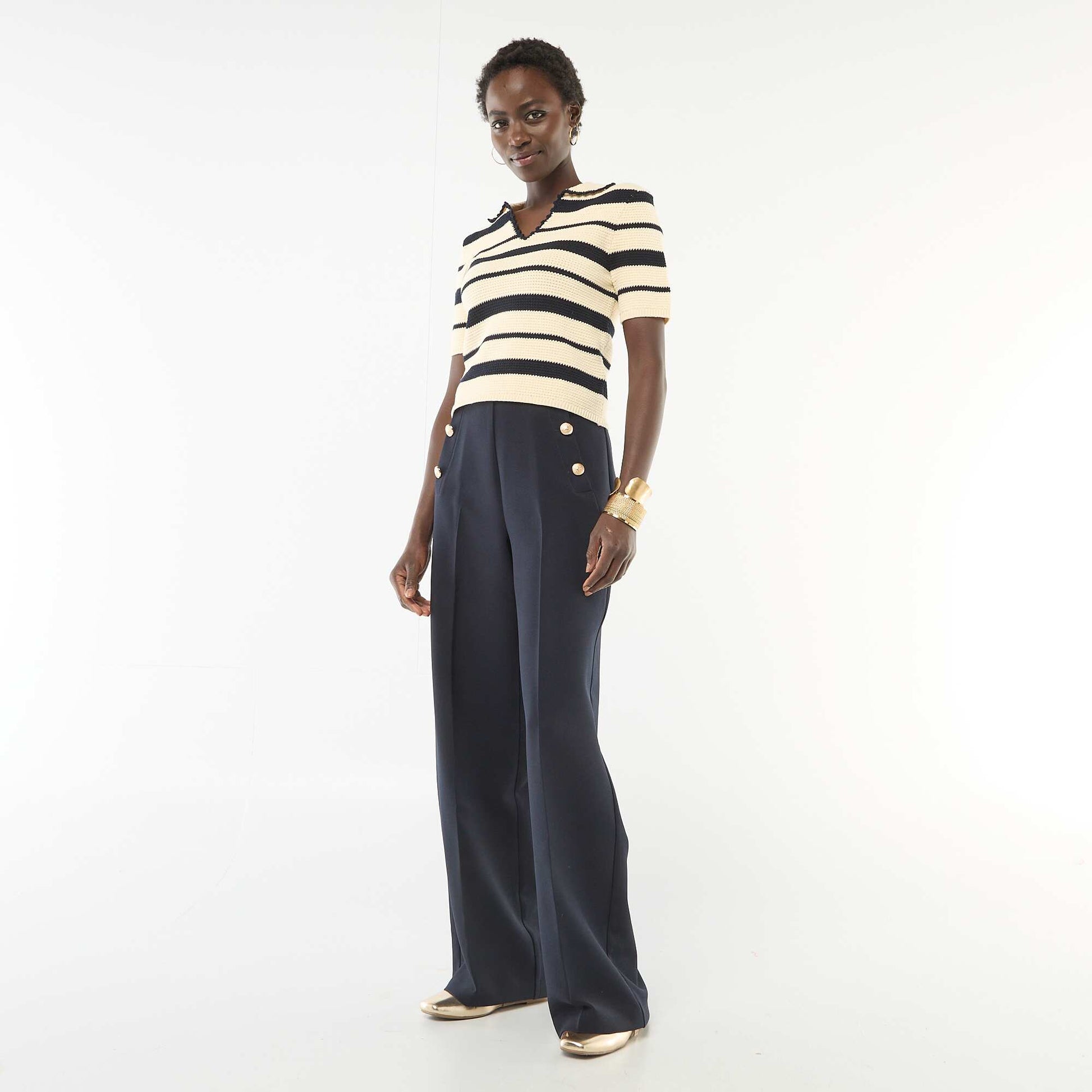 Pantalón ancho con botones estilo marinero AZUL