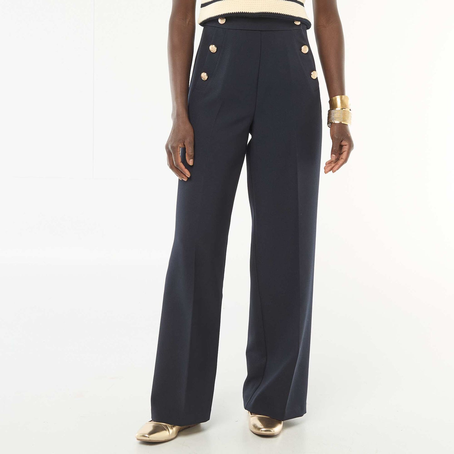 Pantalón ancho con botones estilo marinero AZUL