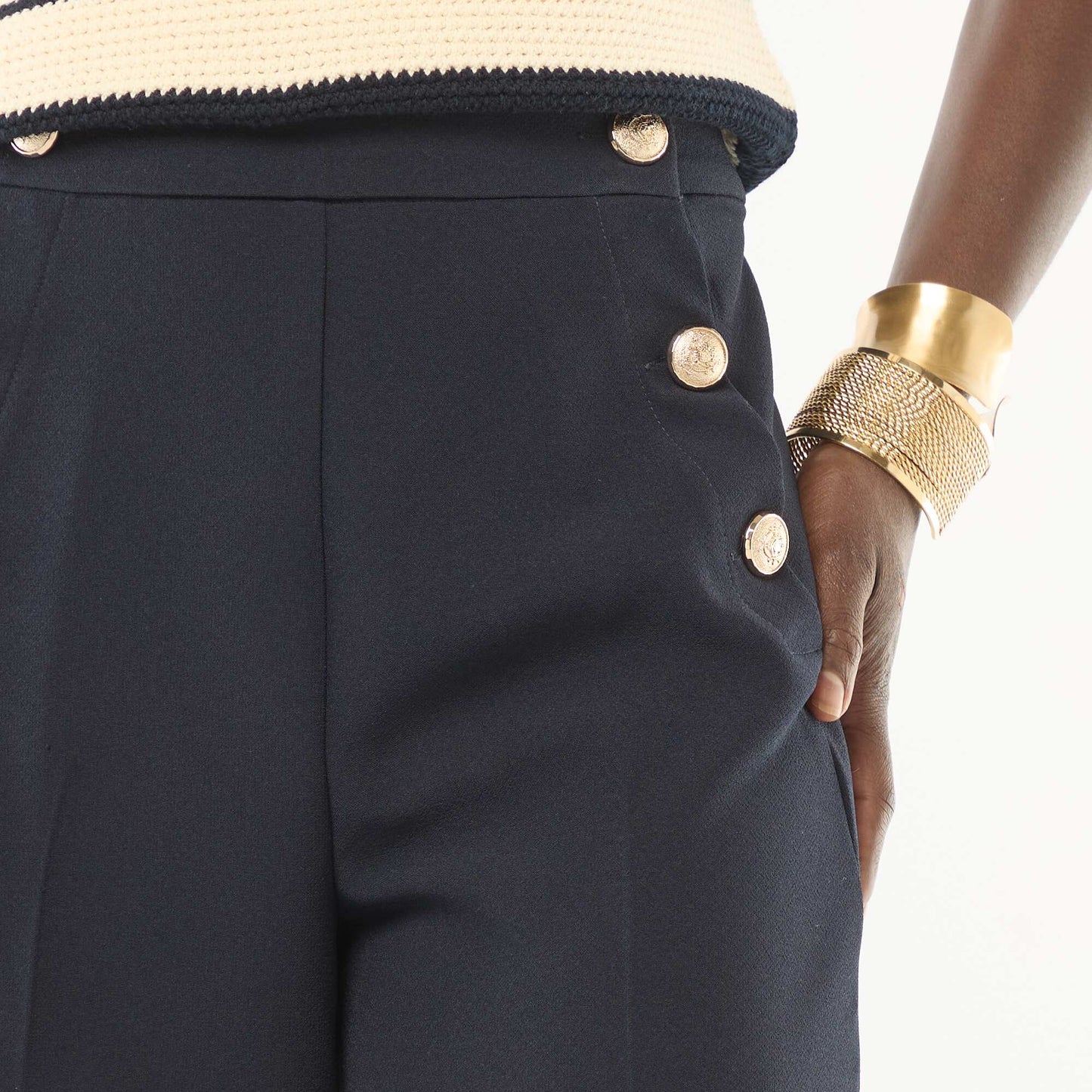 Pantalón ancho con botones estilo marinero AZUL