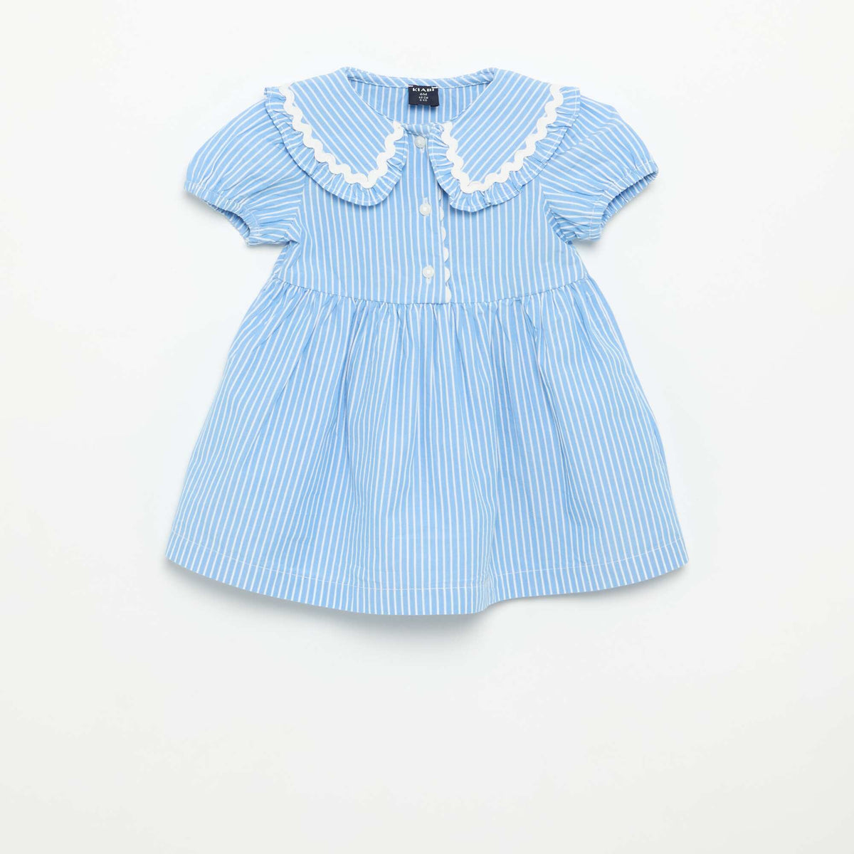 Vestido de popelín de manga corta con cuello Claudine AZUL