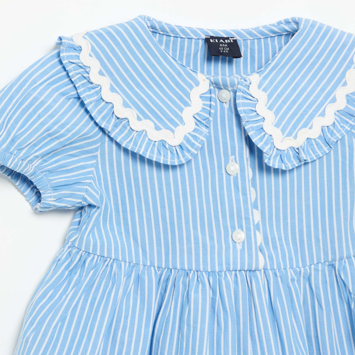 Vestido de popelín de manga corta con cuello Claudine AZUL