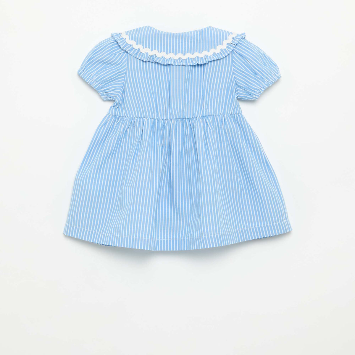 Vestido de popelín de manga corta con cuello Claudine AZUL