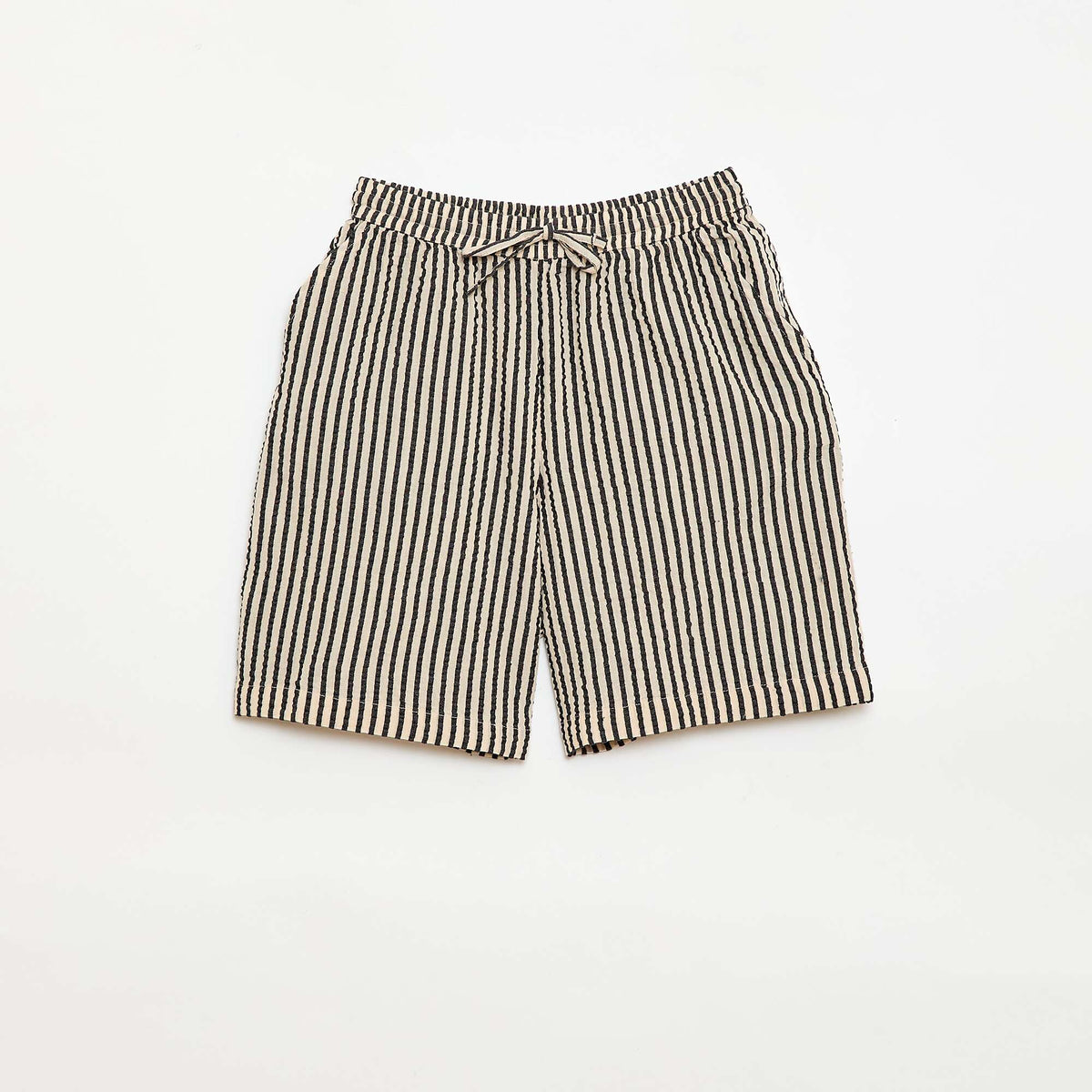 Pantalón corto a rayas con cordones ajustables BEIGE