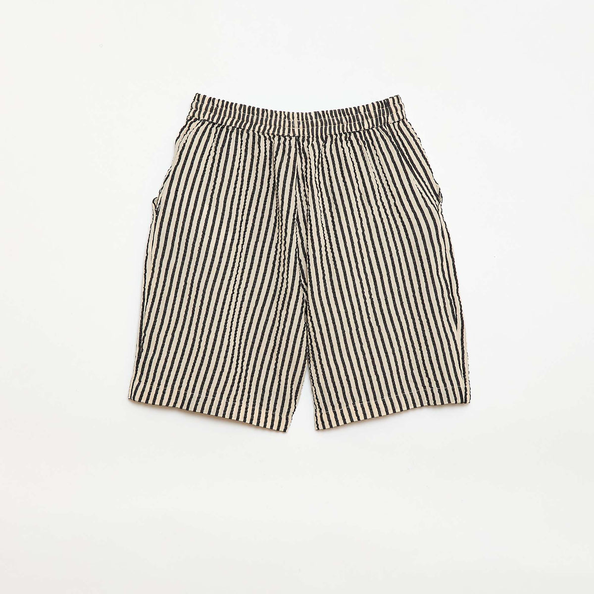 Pantalón corto a rayas con cordones ajustables BEIGE