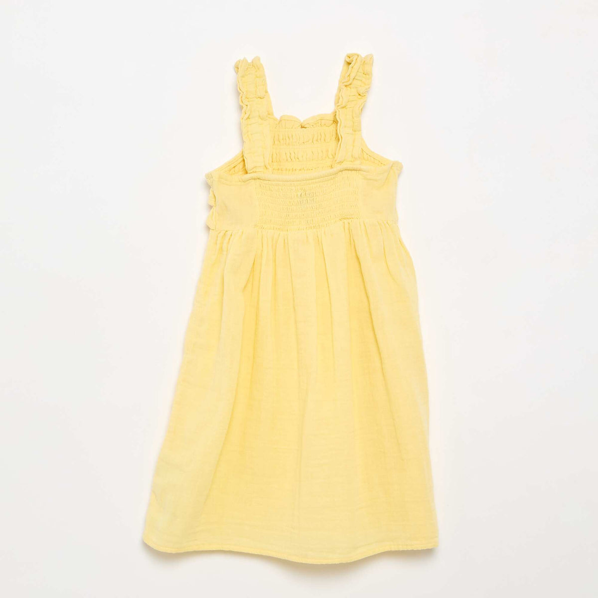 Vestido de tirantes con nido de abeja y volantes AMARILLO