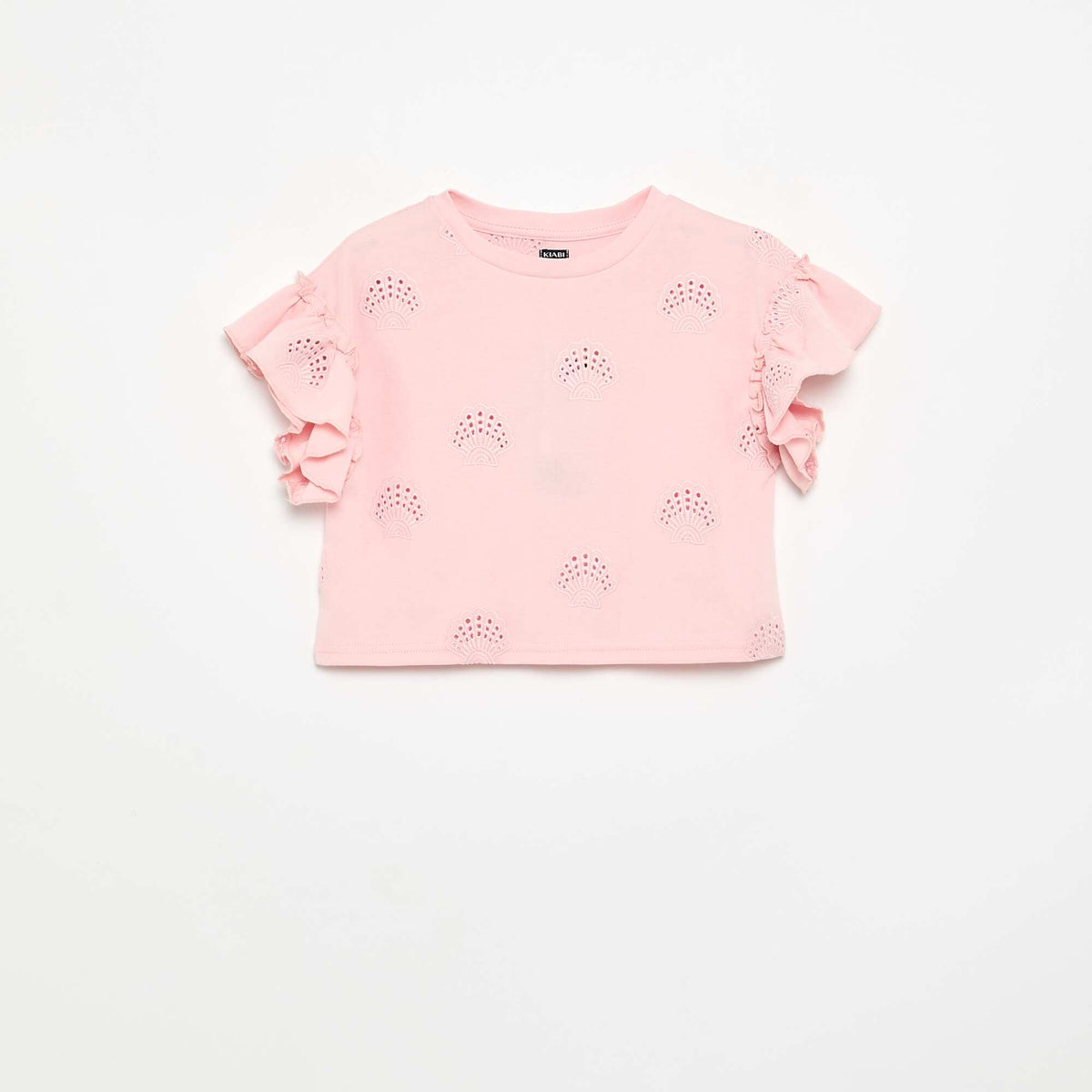 Camiseta crop con bordado inglés ROSA