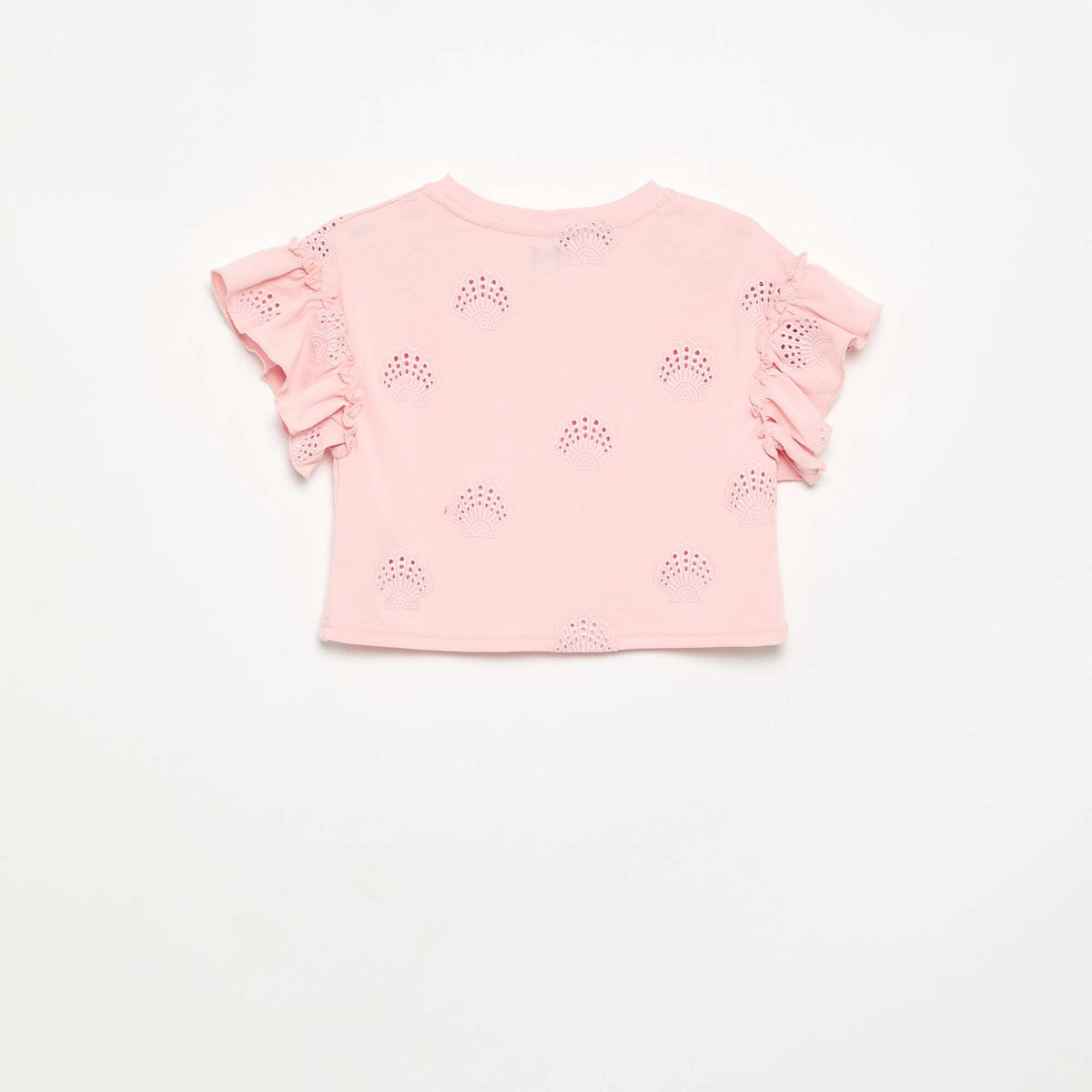 Camiseta crop con bordado inglés ROSA