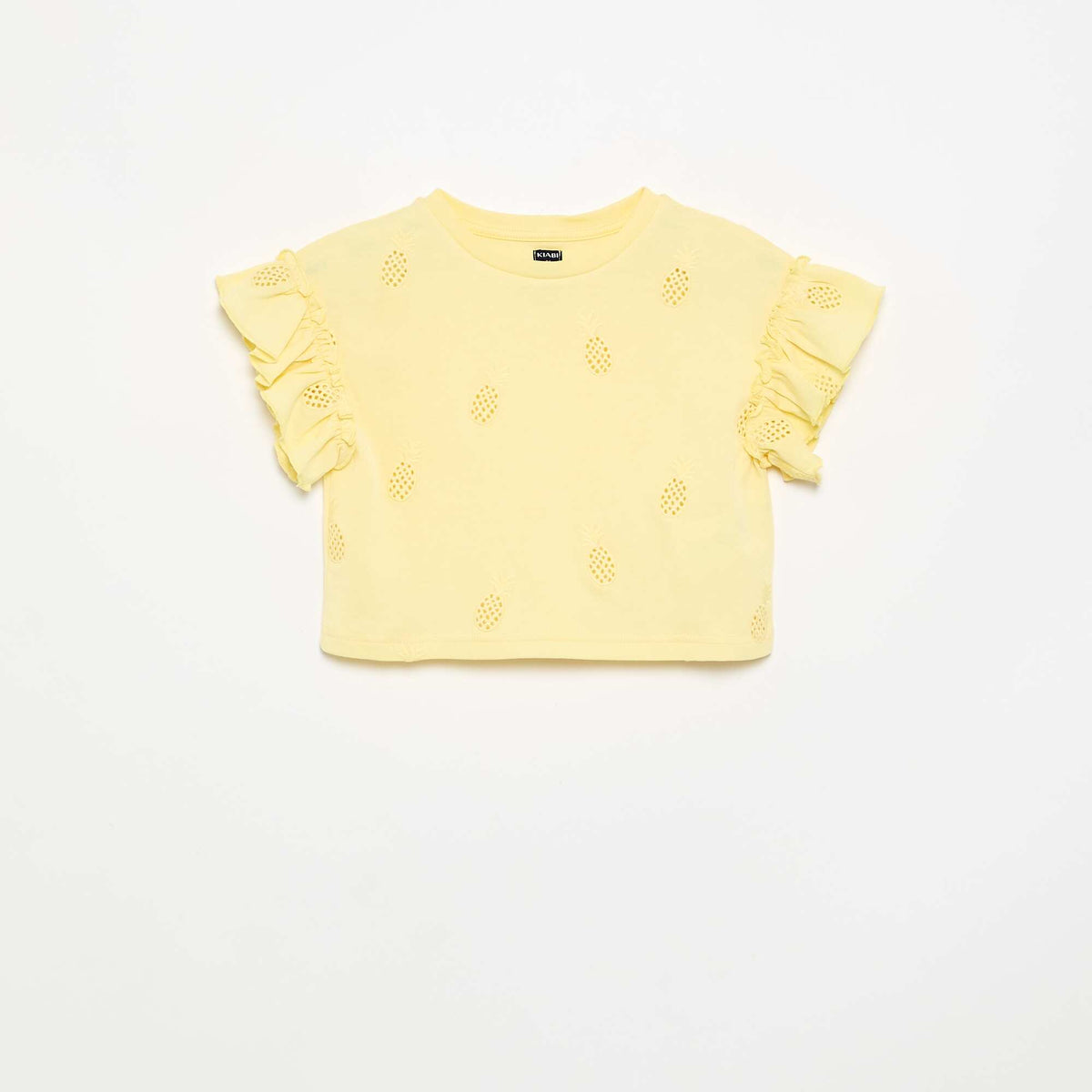 Camiseta crop con bordado inglés AMARILLO