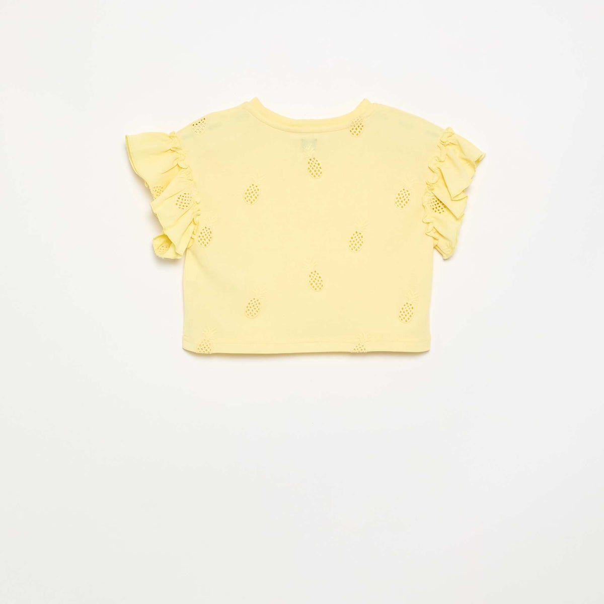 Camiseta crop con bordado inglés AMARILLO