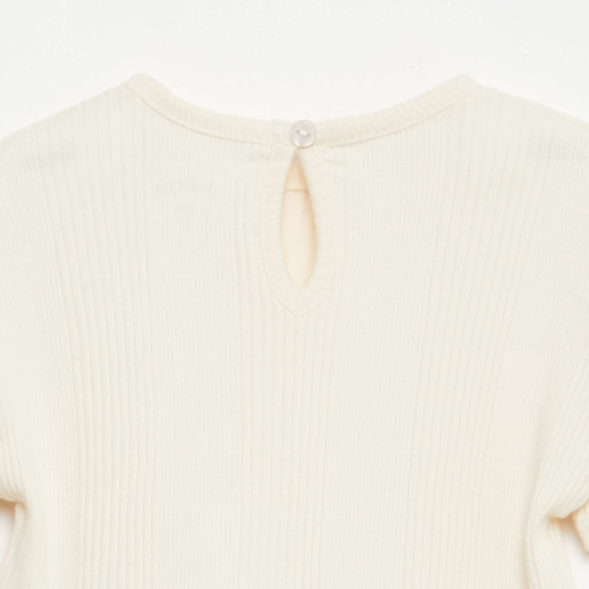 Camiseta de canalé con volantes en los bordes BEIGE