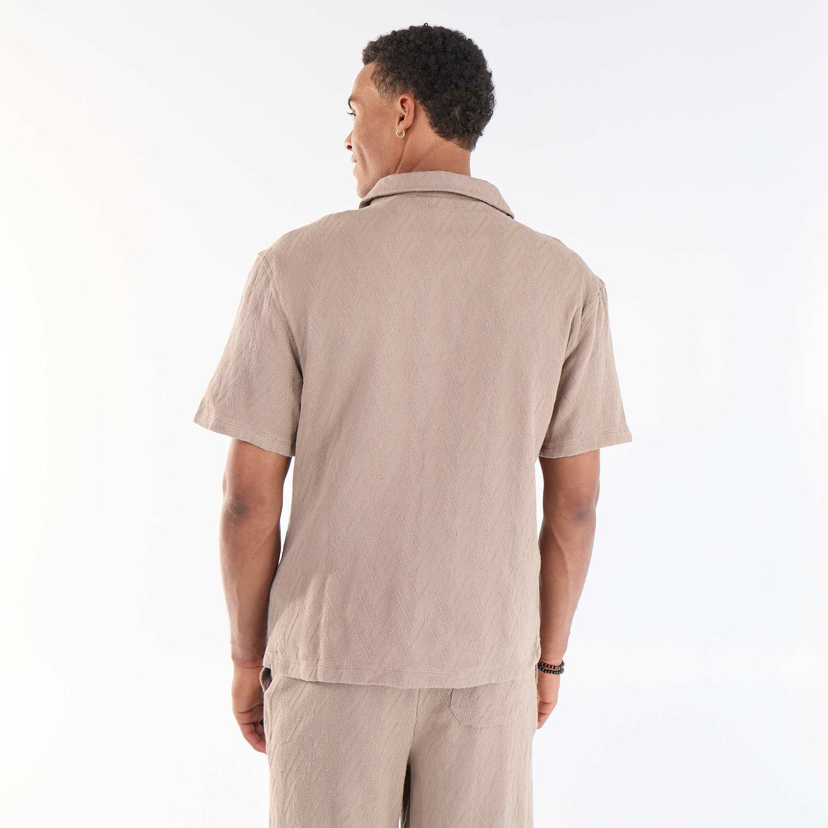 Camisa de manga corta de punto jacquard BEIGE