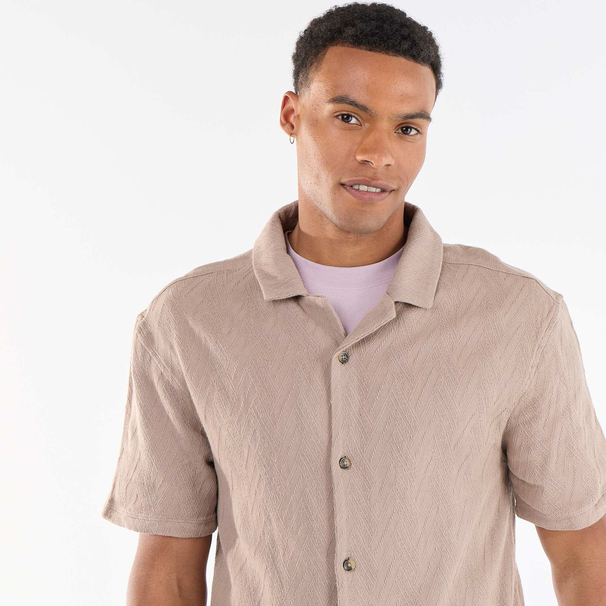 Camisa de manga corta de punto jacquard BEIGE