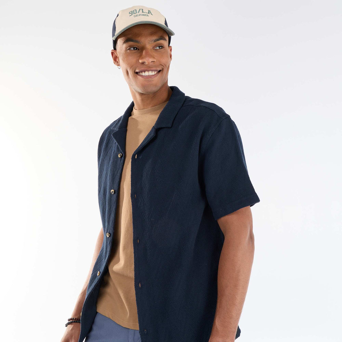Camisa de manga corta de punto jacquard AZUL