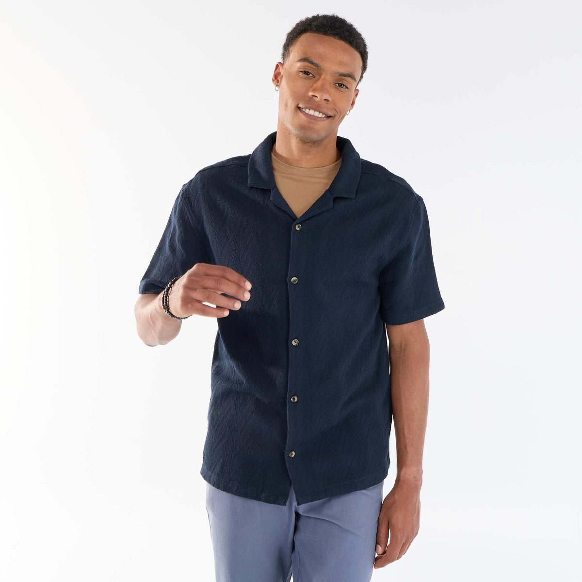 Camisa de manga corta de punto jacquard AZUL