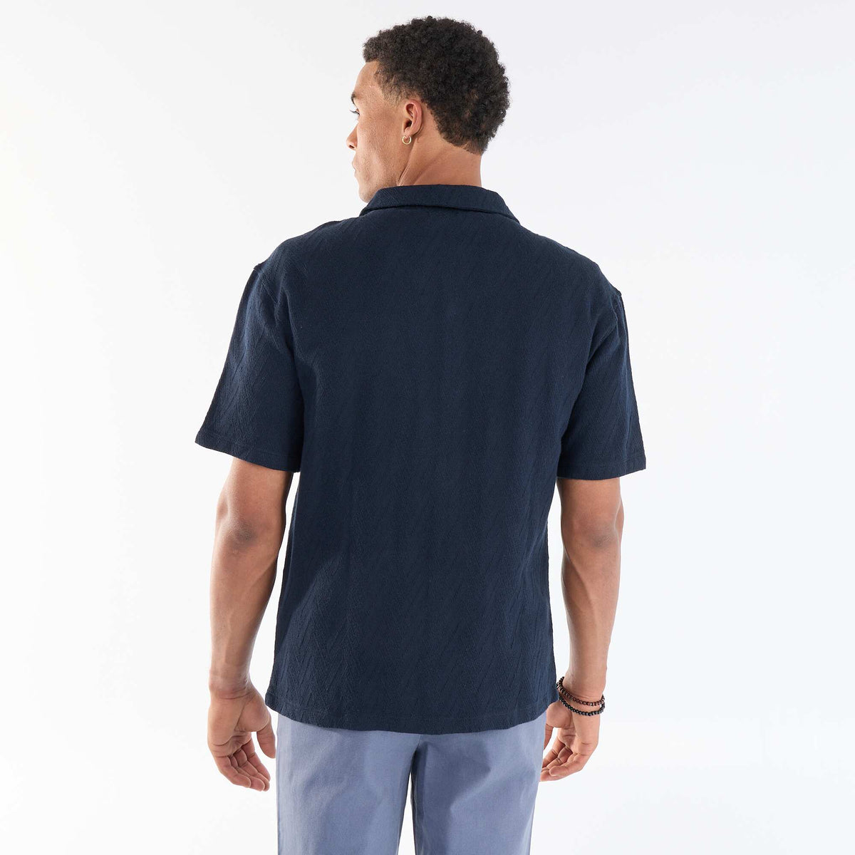 Camisa de manga corta de punto jacquard AZUL