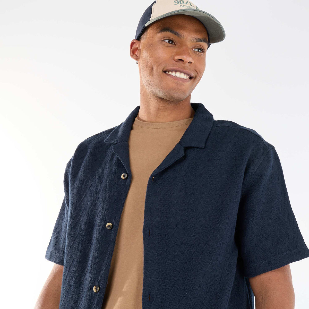 Camisa de manga corta de punto jacquard AZUL