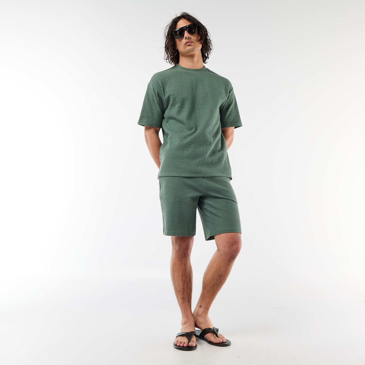 Camiseta estampada de manga corta en nido de abeja VERDE
