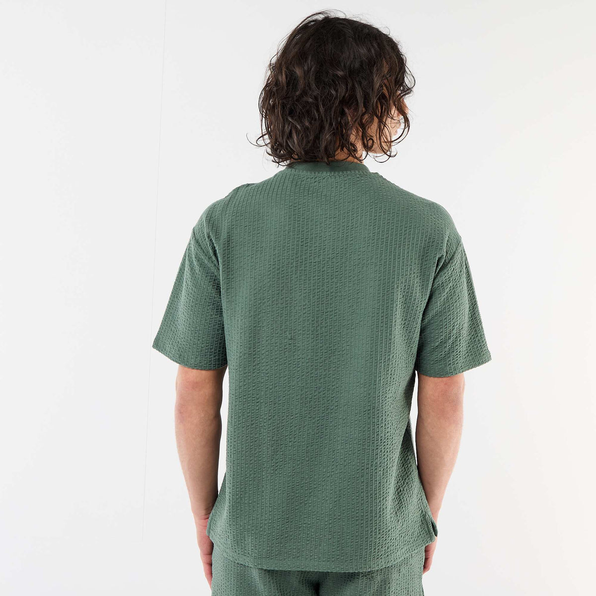 Camiseta estampada de manga corta en nido de abeja VERDE