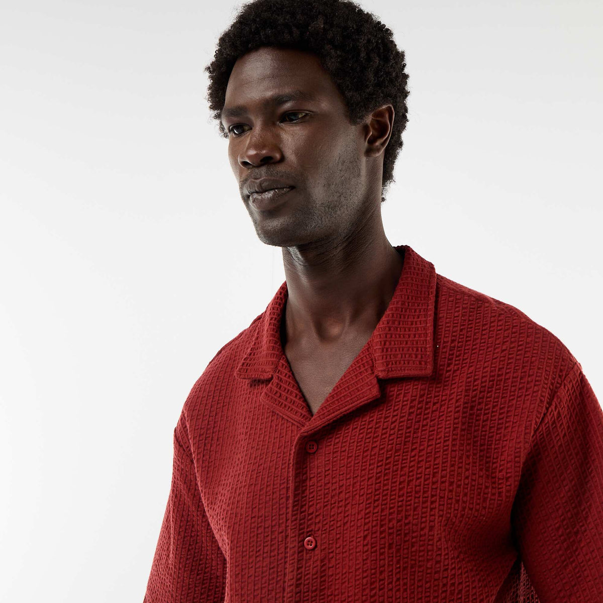 Camisa de punto gofrado de manga corta ROJO