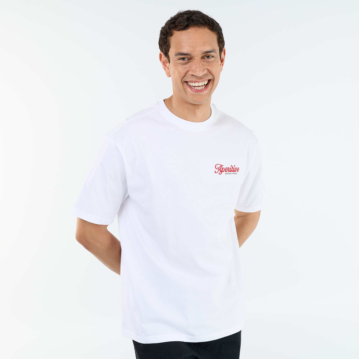 Camiseta de manga corta con estampados y bordados por delante y por detrás BLANCO