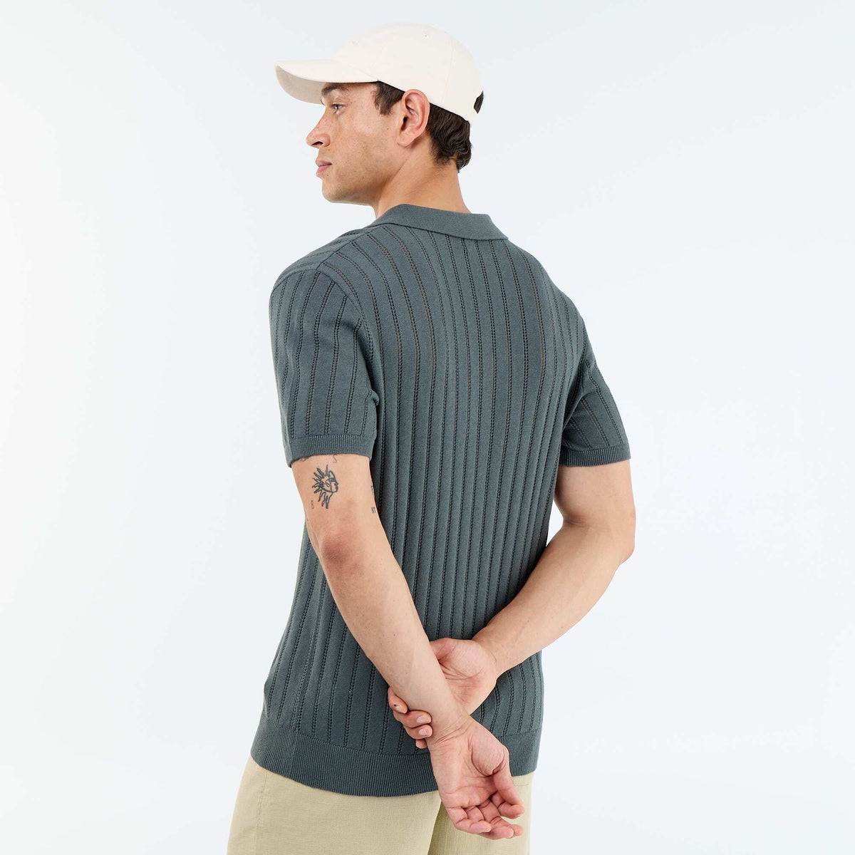 Remera de punto calado de manga corta KAKI