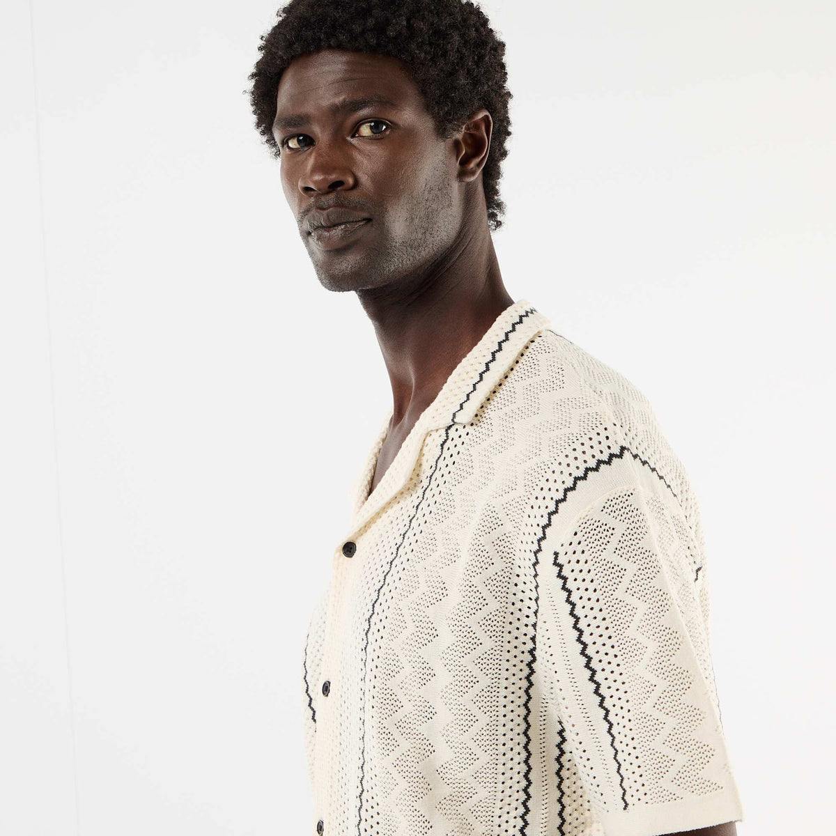 Camisa de manga corta en punto fantasía BEIGE