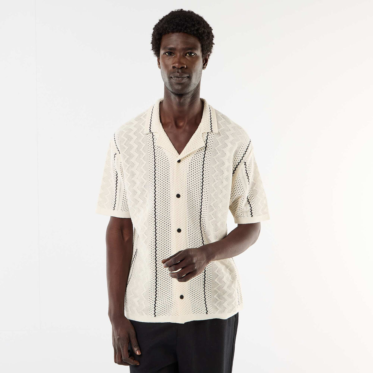 Camisa de manga corta en punto fantasía BEIGE