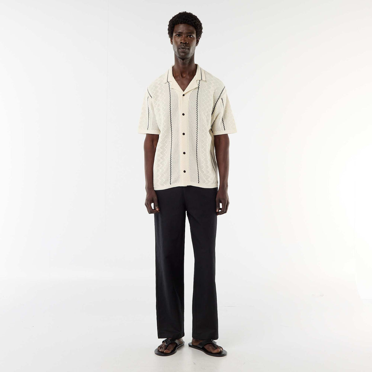 Camisa de manga corta en punto fantasía BEIGE