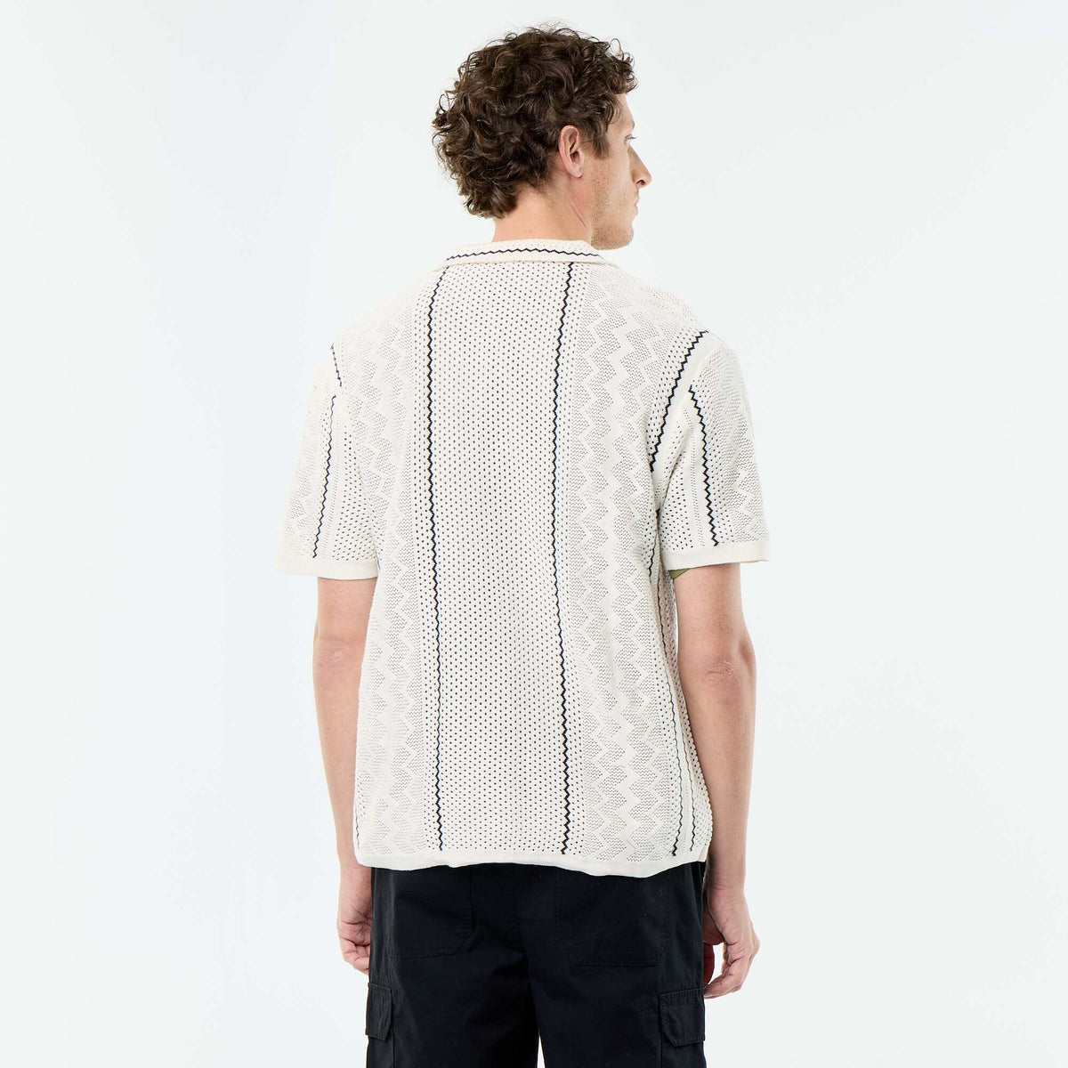 Camisa de manga corta en punto fantasía BEIGE