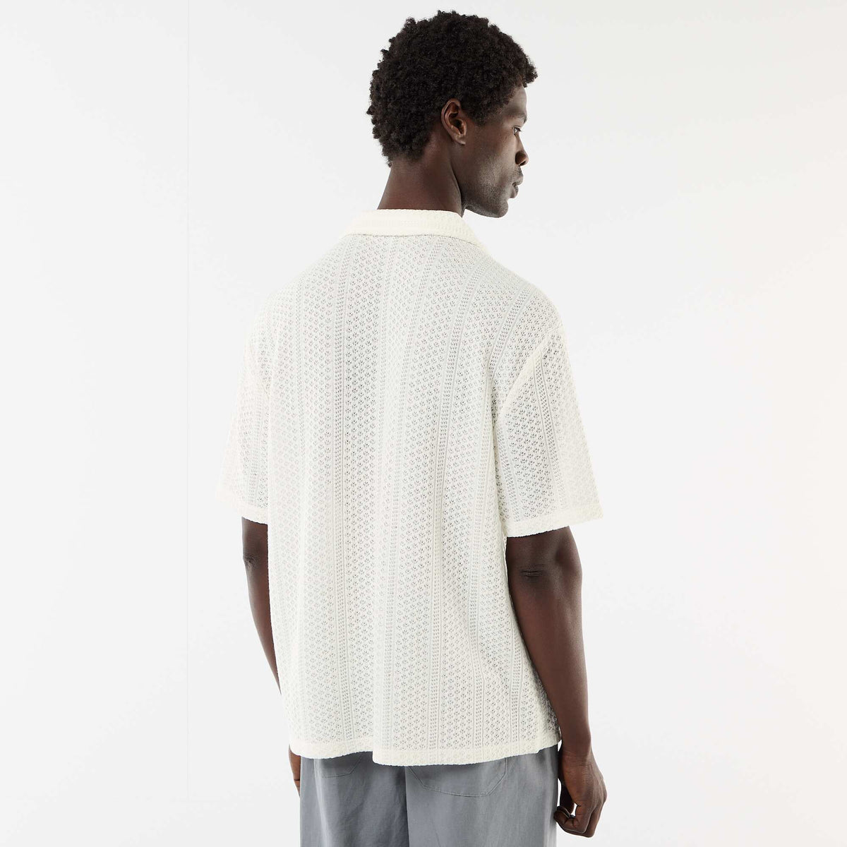 Camisa de punto calado de manga corta BLANCO