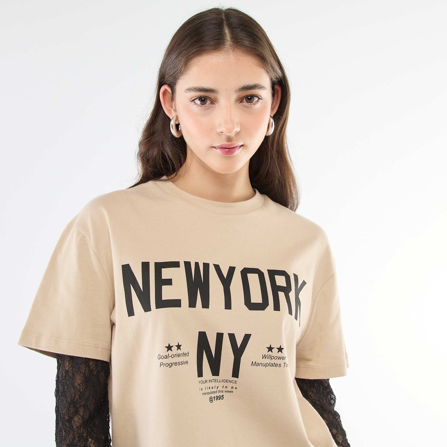Camiseta 2 en 1 con encaje BEIGE