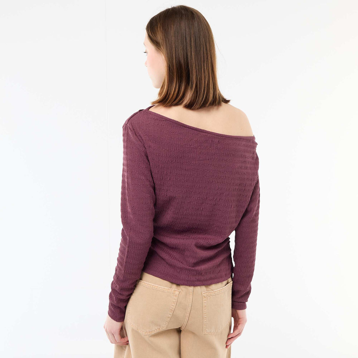 Camiseta de manga larga en punto gofrado PURPURA