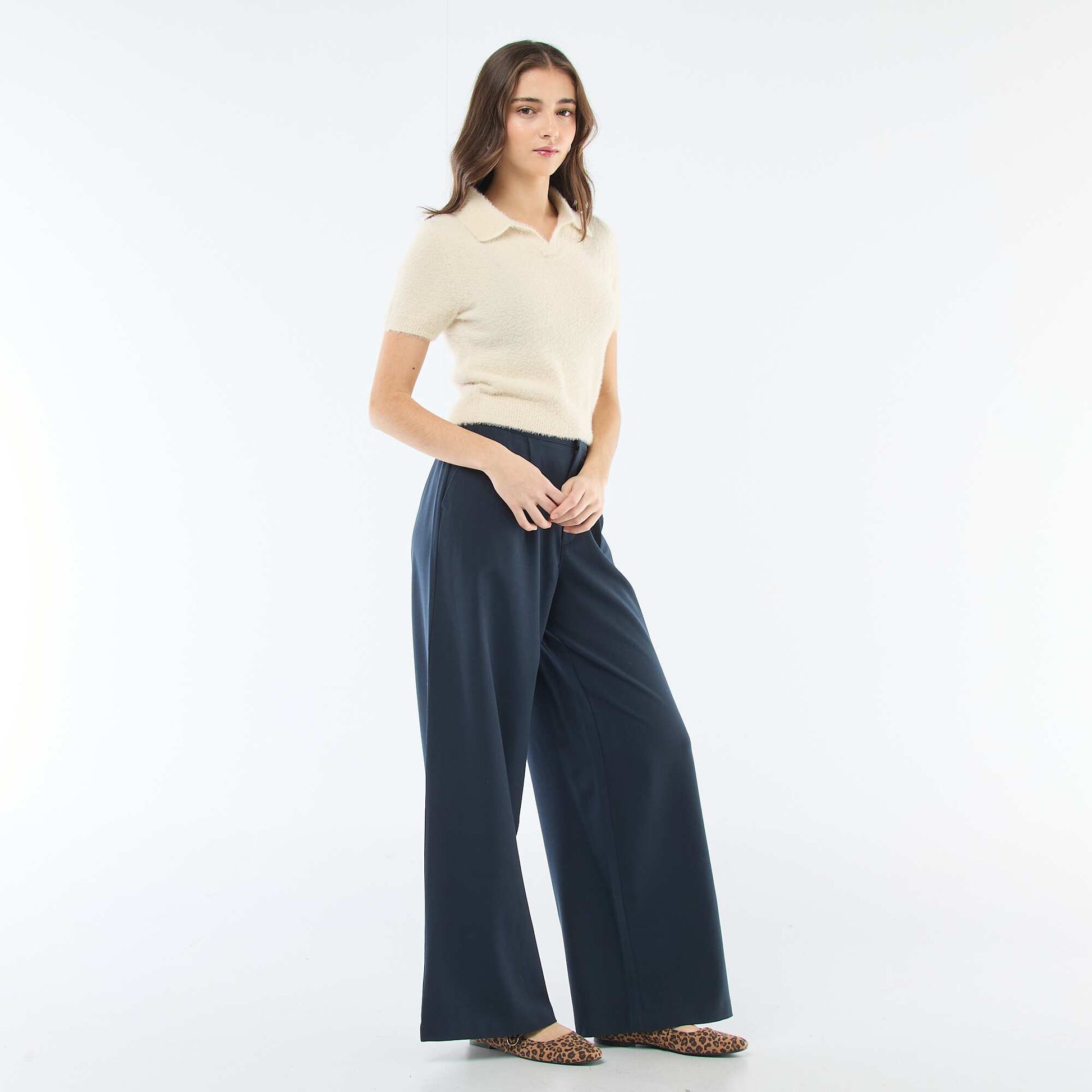 Sweater de manga corta de punto efecto pelo BEIGE