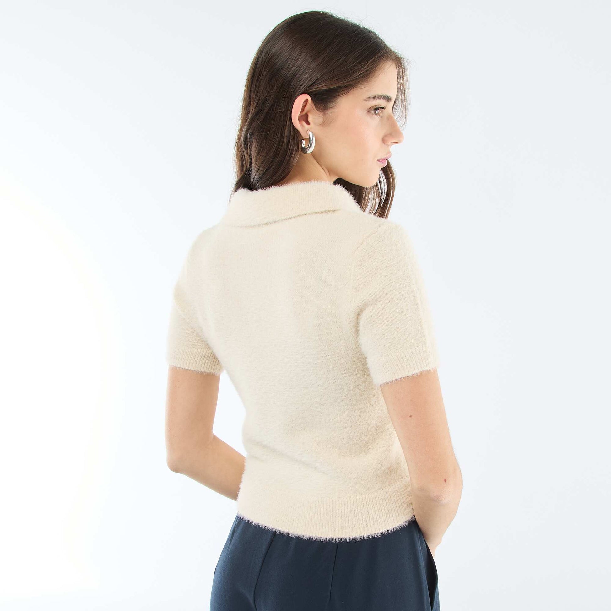 Sweater de manga corta de punto efecto pelo BEIGE
