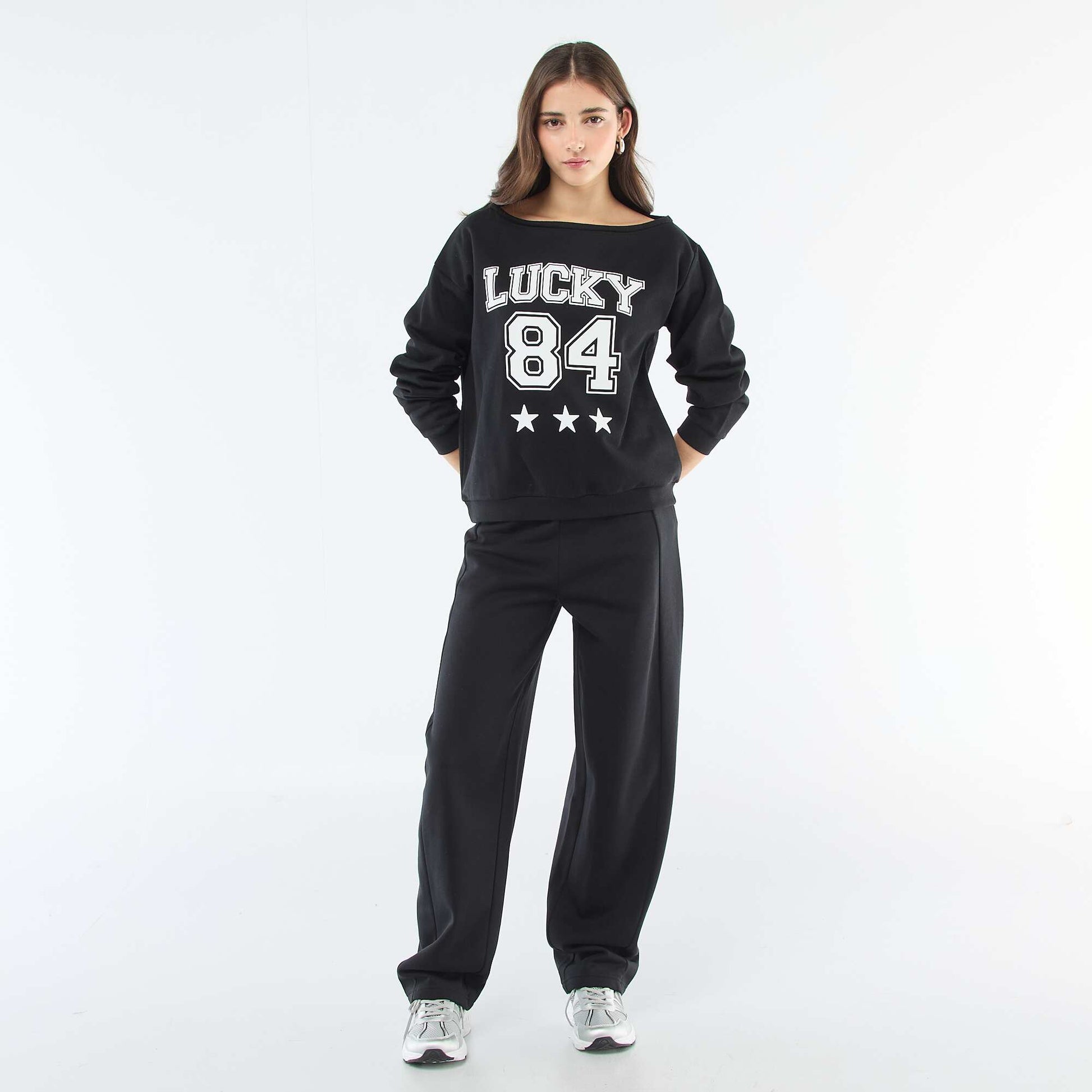 Buzo de felpa estilo deportivo NEGRO