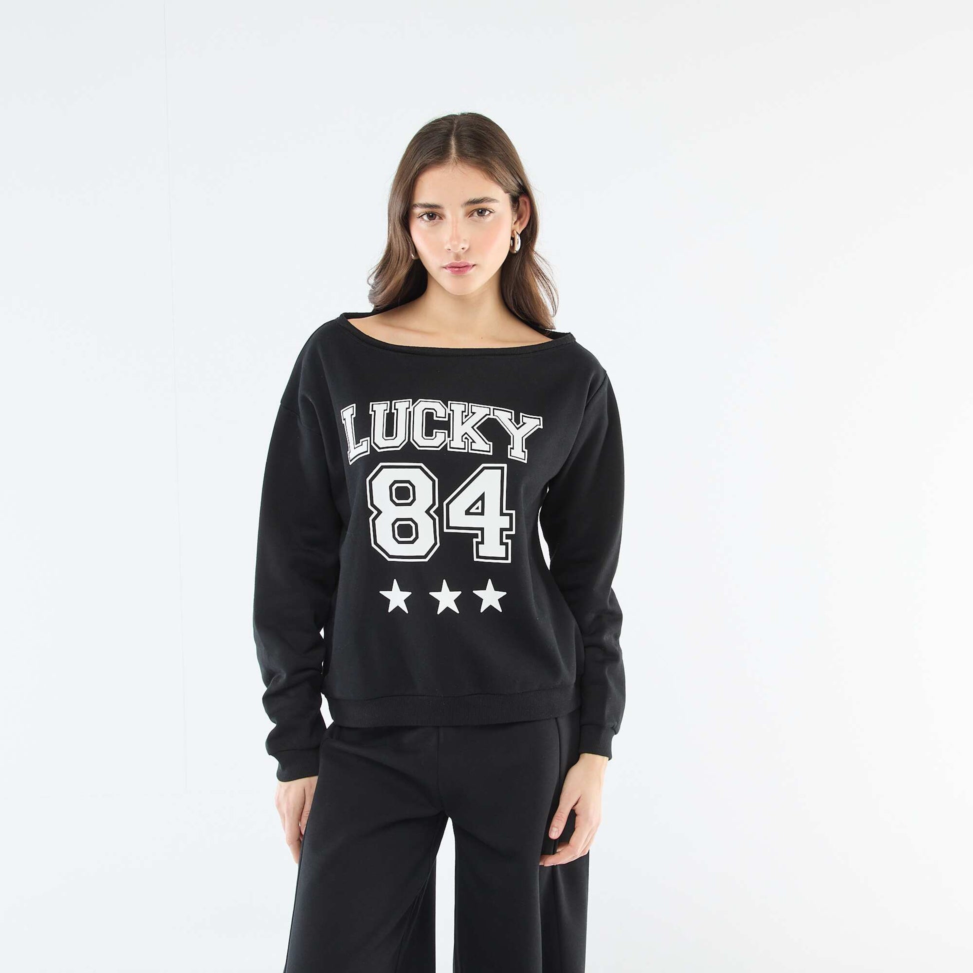 Buzo de felpa estilo deportivo NEGRO