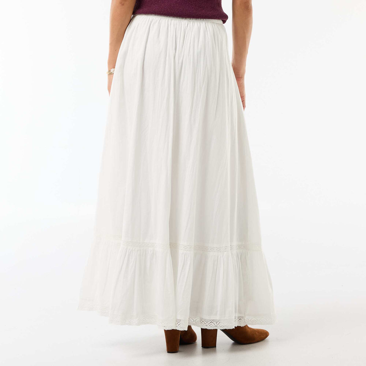 Falda larga acampanada con macramé BLANCO