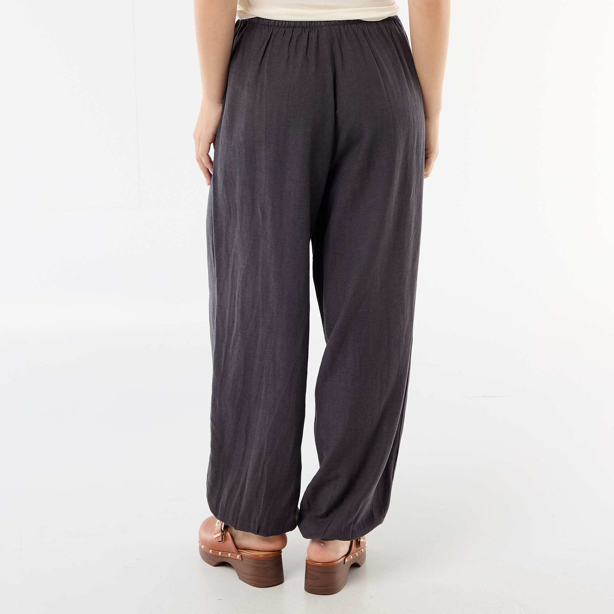 Pantalón ancho de mujer con cintura elástica y bajo ajustado GRIS