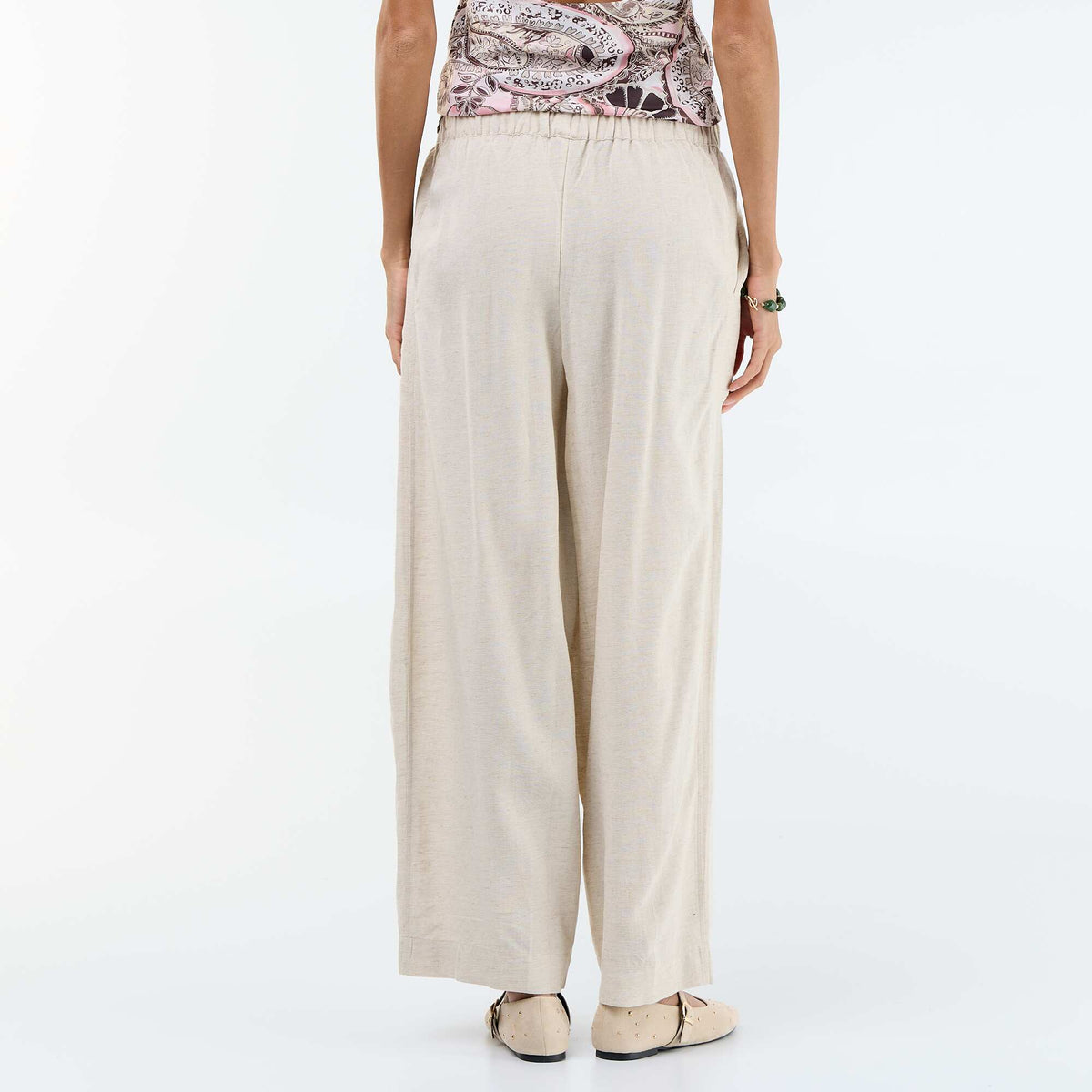 Pantalón ancho de lino mezclado BLANCO